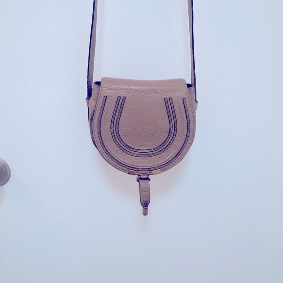 Chloe Marcie Small  Crossbody Saddle Bag with Adjustable Strap medium tan color. - Picture 4 of 12